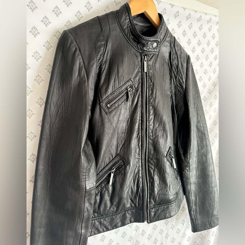 Michael Kors Black Leather Moto Jacket - sz M